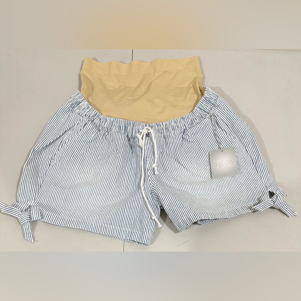 a:glow Women's Striped Blue and Yellow Shorts